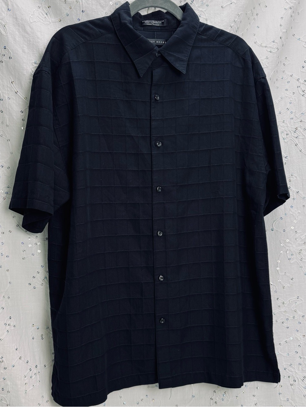 Vintage Y2K Geoffrey Beene Textured Windowpane Rayon Blend Button Up Shirt L